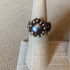 Tahitian pearl ring 11.5mm set in oxidized silver, size is between 6 and 7